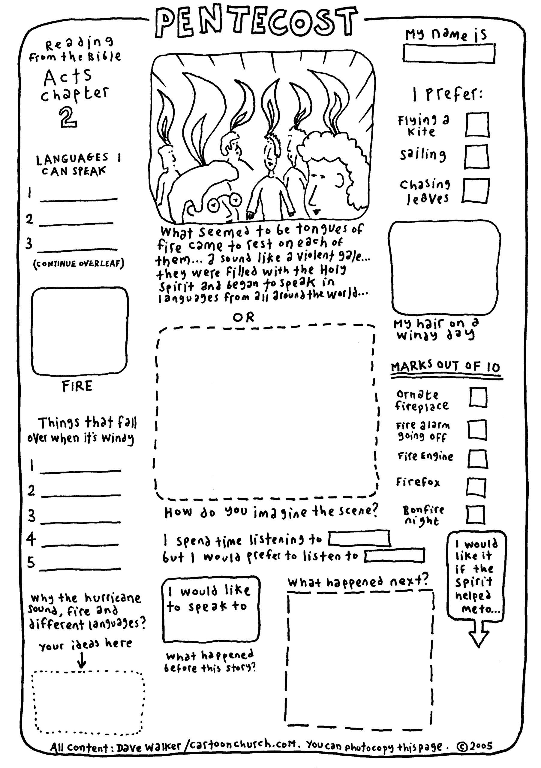 Cartoon Worksheet Pentecost CartoonChurch
