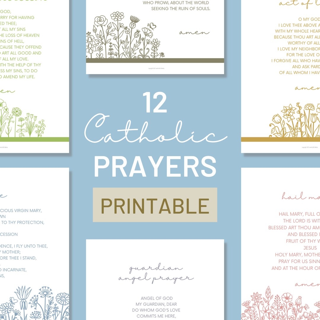 Catholic Prayer Prints Set Of 12 Traditional Prayers PDF Download Etsy