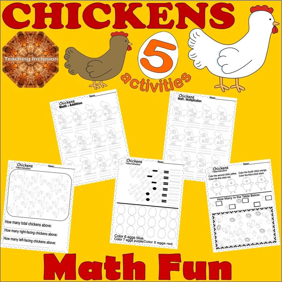 Chicken Math Addition Counting Coloring Multiplying Worksheets Made By Teachers