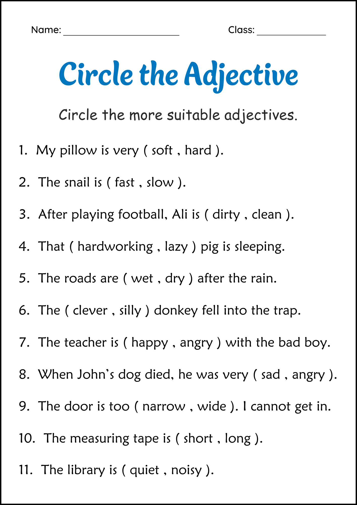 Circle The Adjectives Grammar Worksheets 2nd And 3rd Grade Made By Teachers Free 3rd Grade Daily Language Worksheets