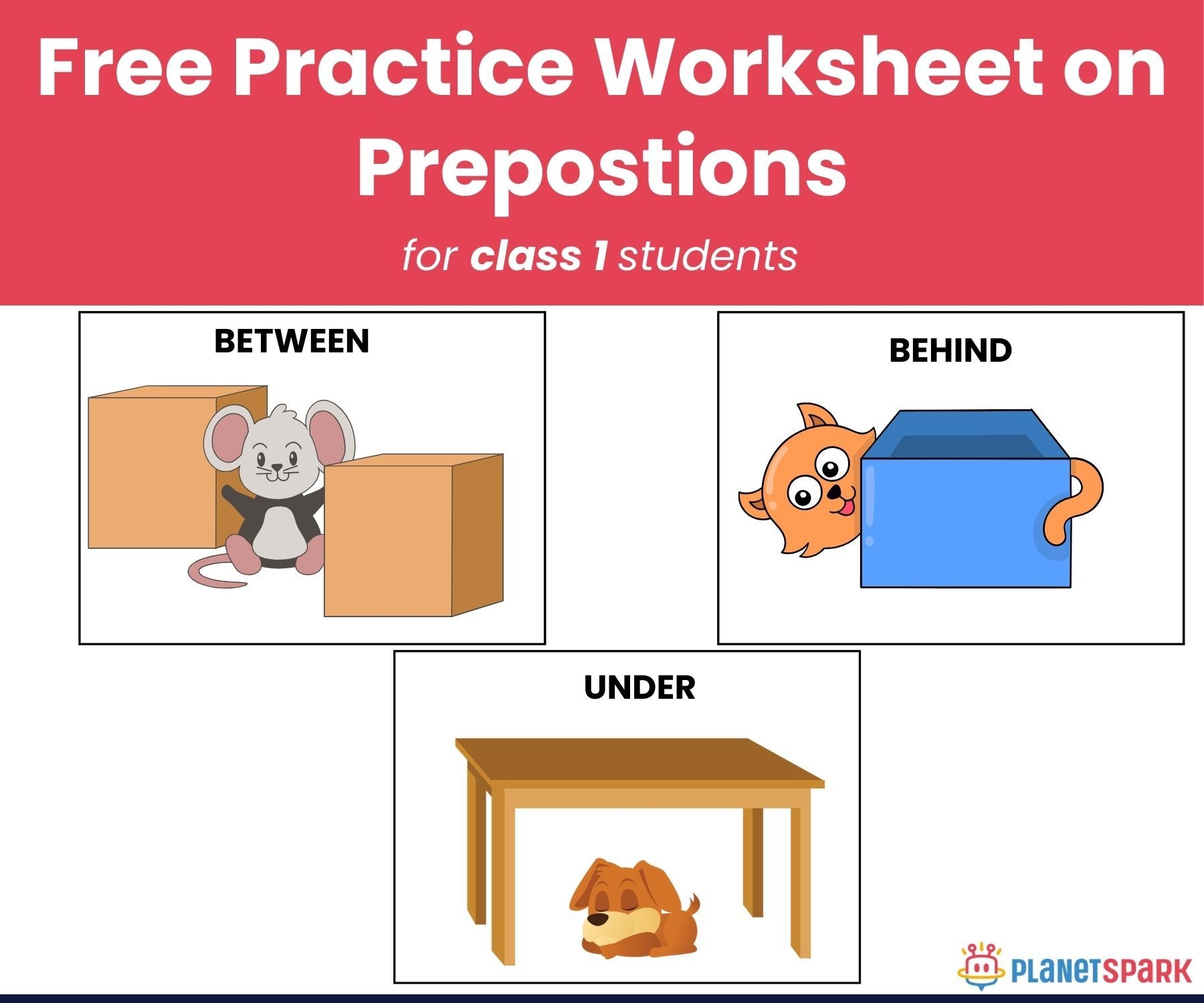 Class 1 Grammar Worksheet Prepositions Words PlanetSpark