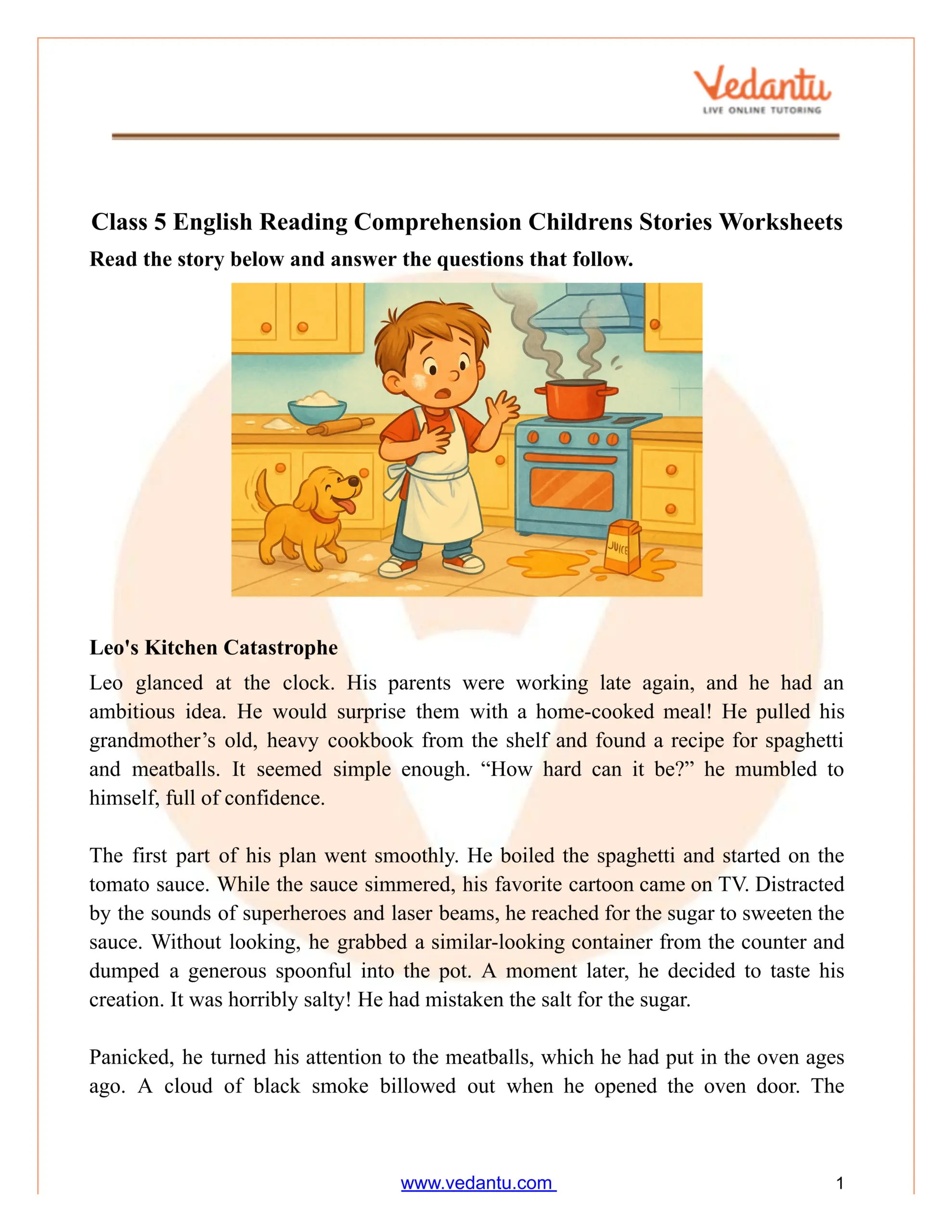 Class 5 Reading Comprehension Children S Story PDF Dinner Disaster Class 5 Reading Comprehension Children S Story PDF Dinner Disaster
