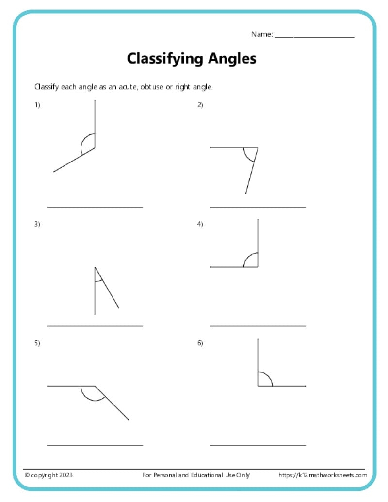 Classify And Measure Angles K12 Math Worksheets 4th Grade Geometry