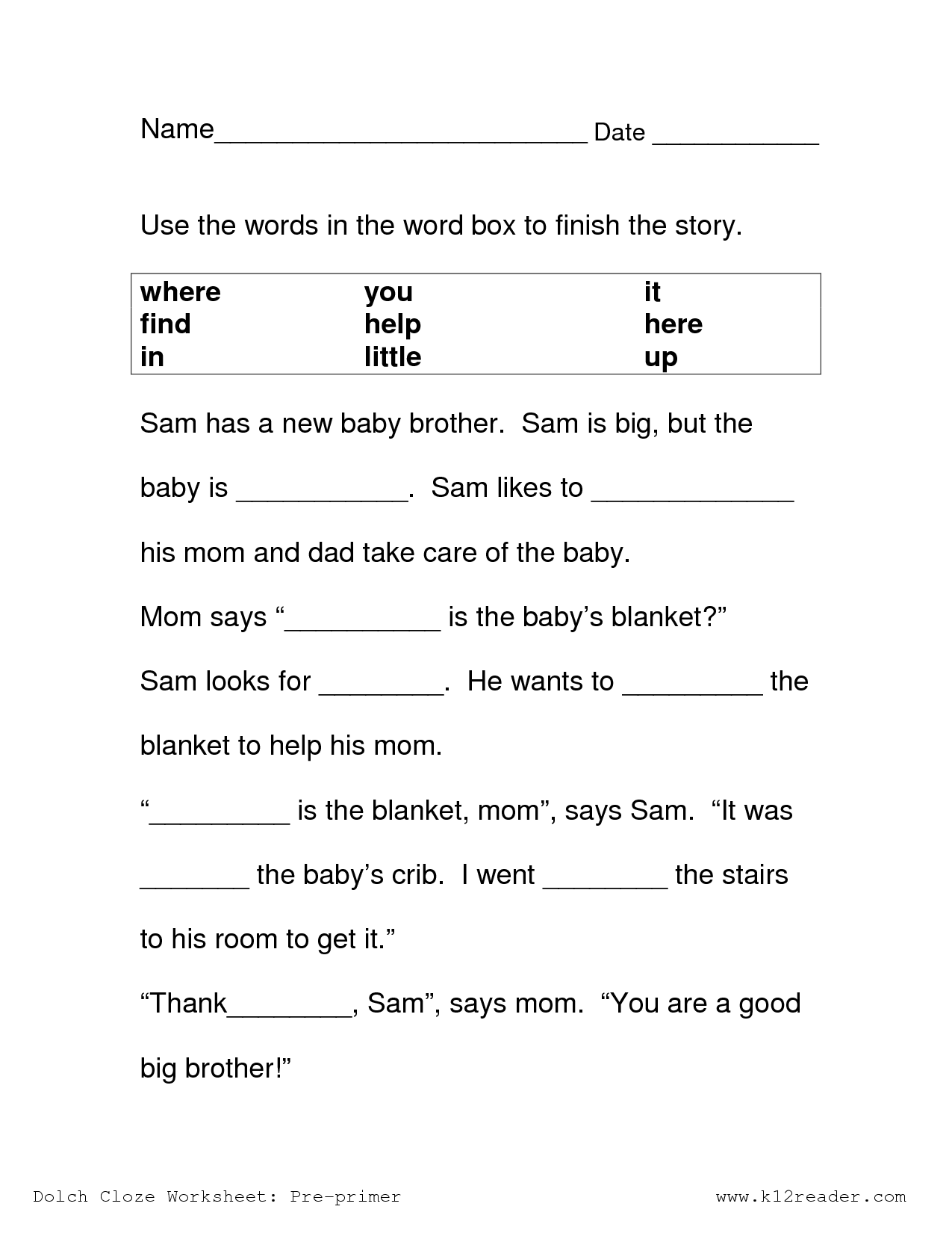 Cloze Passage Test Cloze Passages Cloze Reading 1st Grade Worksheets Library