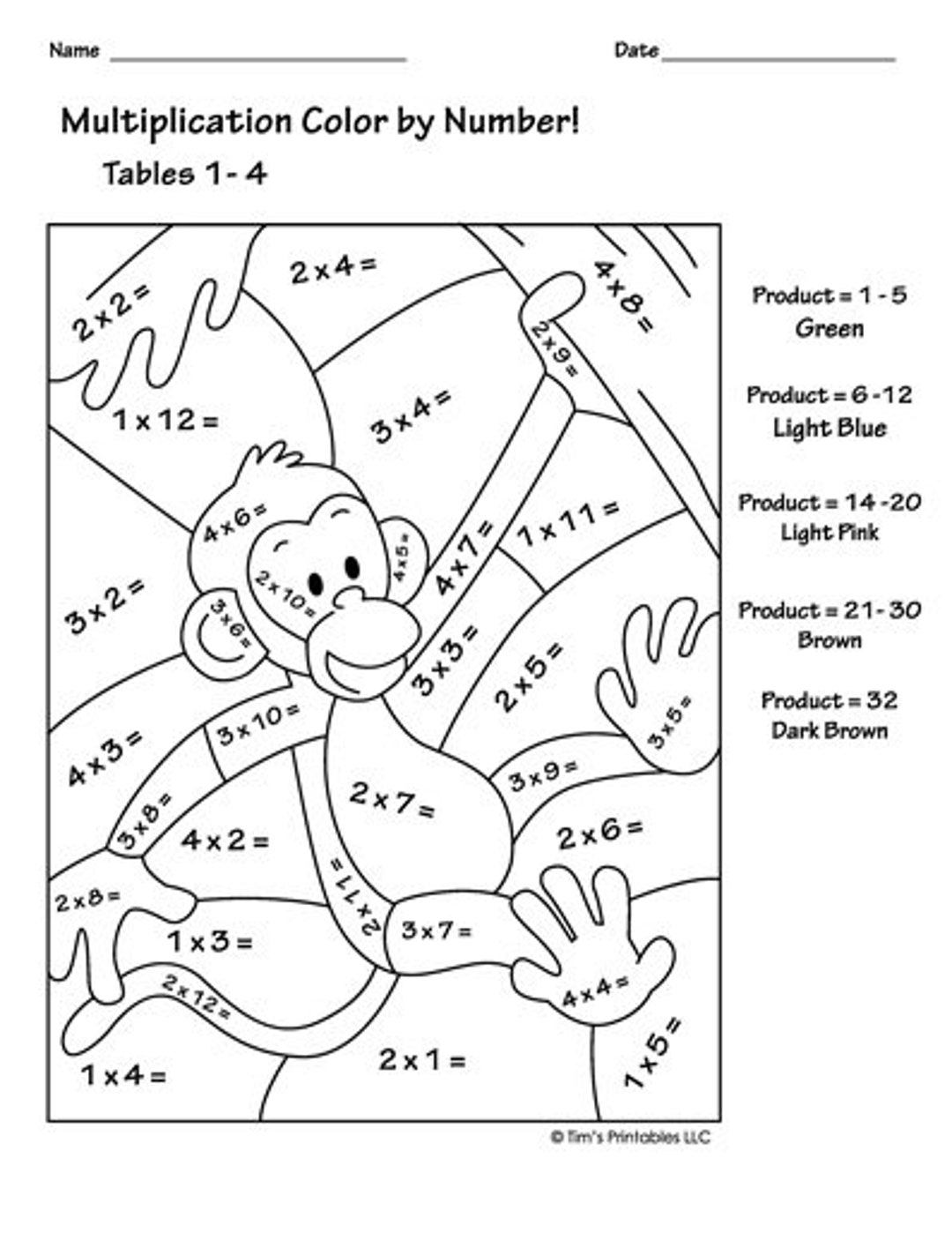 Color By Number Multiplication Worksheets PDF Etsy Hong Kong