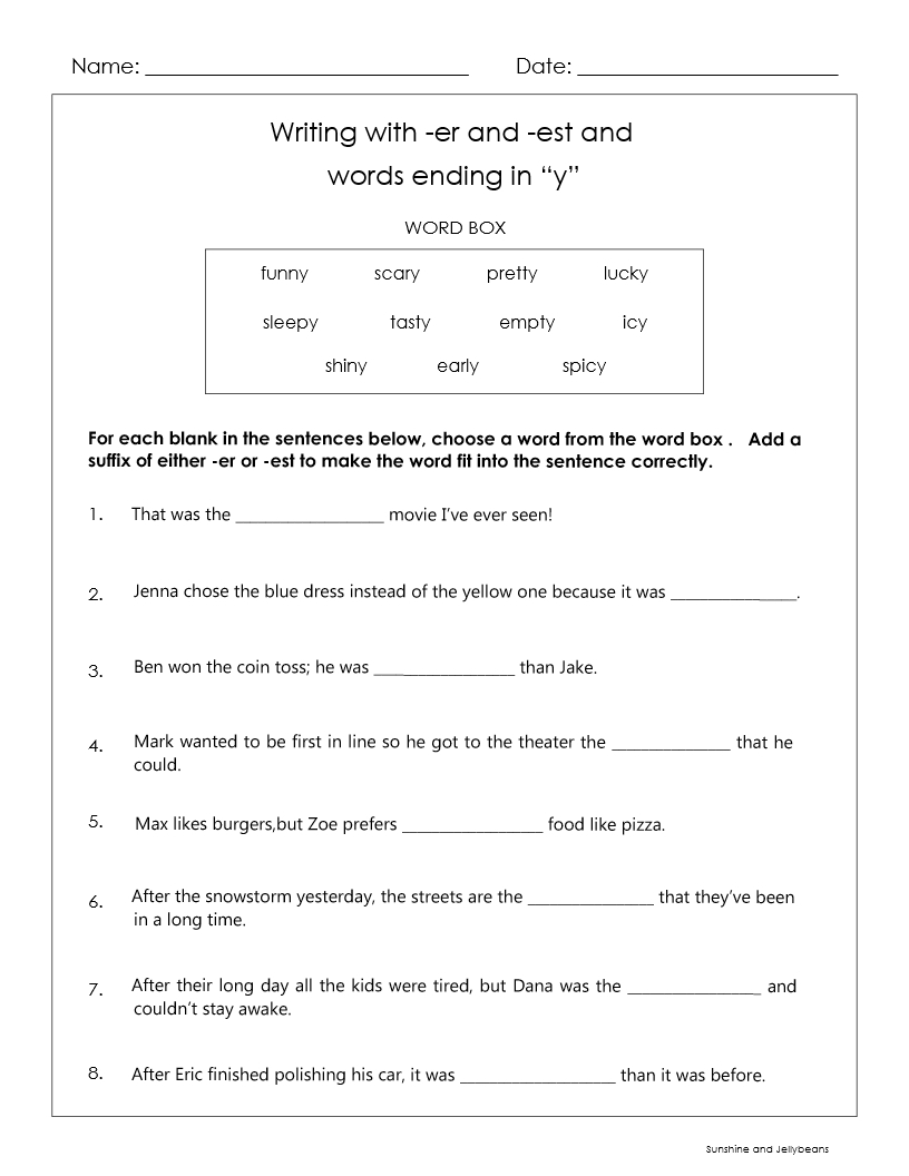 Comparative Superlative Er Est Suffixes Words Ending In Y Made By Teachers Comparative Superlative Er Est Suffixes Words Ending In Y Made By Teachers