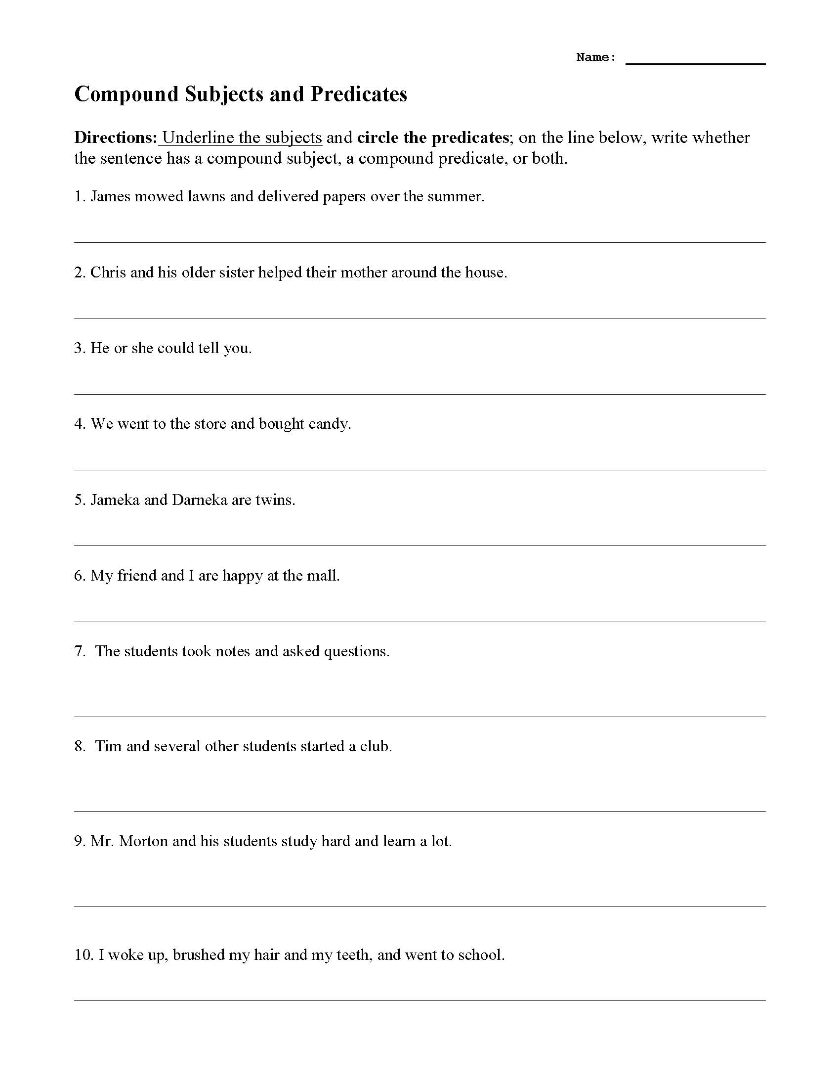 Compound Subjects And Predicates Worksheet Sentence Structure Activity Simple Complete And Compound SUBJECTS AND PREDICATES Activities Worksheets Library