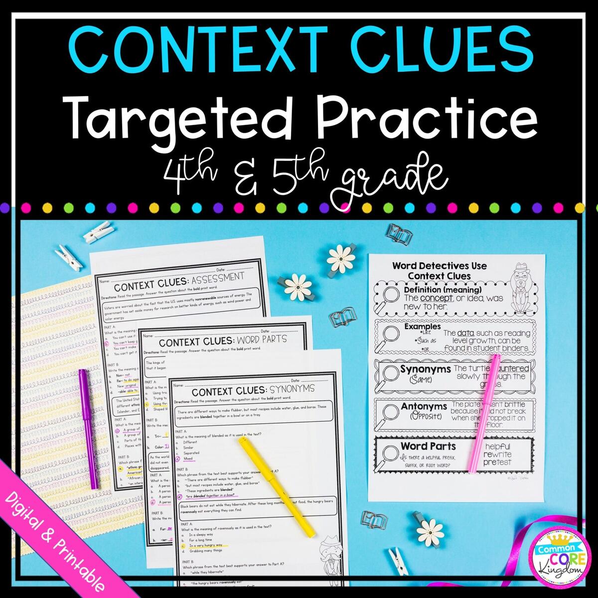 Context Clues Targeted Practice 4th 5th Grade MagiCore