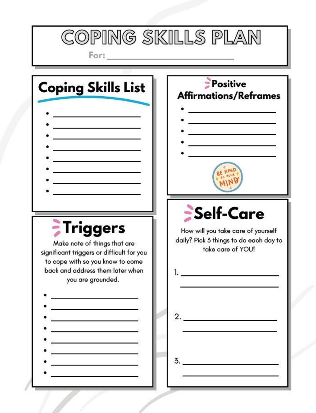 Coping Skill Worksheet Brainstorm Download Kid Trauma Therapy CBT Worksheet Printable Therapy Worksheet Anxiety Depression Worksheet Etsy