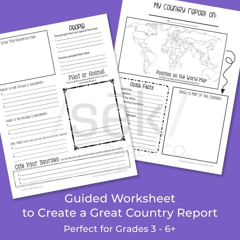 Country Study Research Project Geography Worksheet Country Research Worksheet World Geography Lesson Plan Homeschool Printable Worksheet Etsy