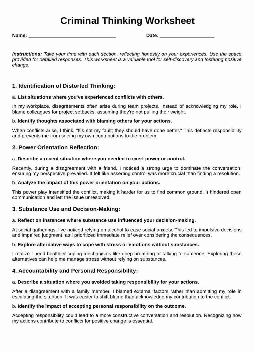 Criminal Thinking Worksheet PDF