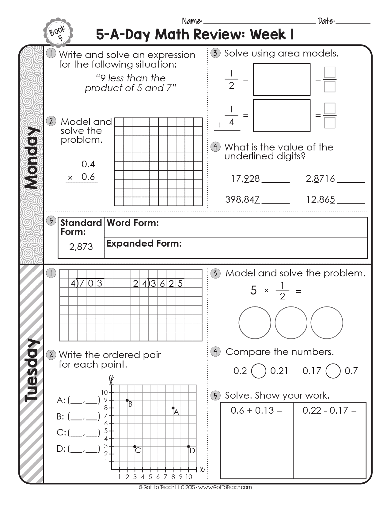 Daily Math Review Worksheets Math Buzz Level E Worksheets Library
