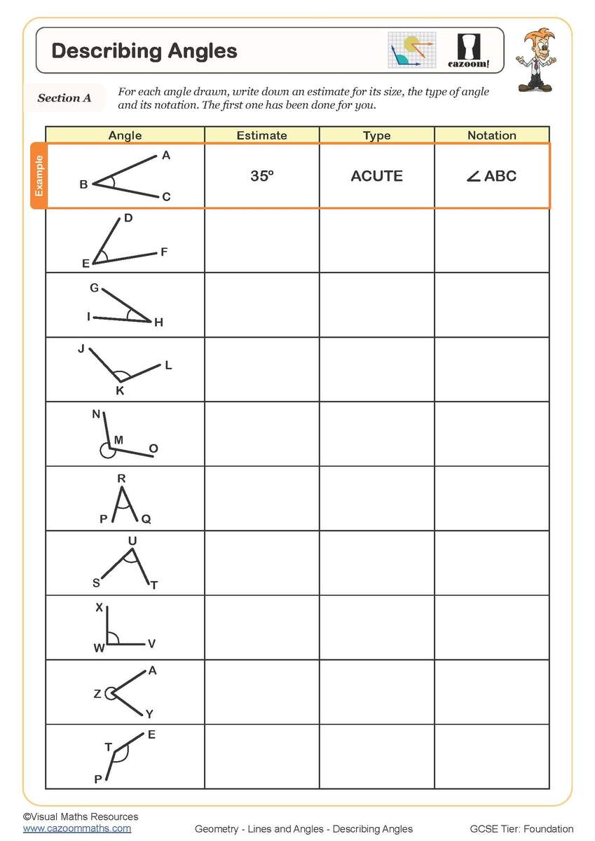Describing Angles Worksheet Cazoom Maths Worksheets Describing Angles Worksheet Cazoom Maths Worksheets