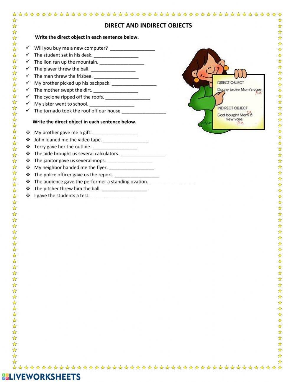 Direct And Indirect Object Worksheet Practice Exercises For Grammar Mastery