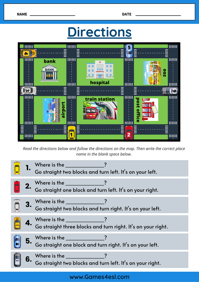 Directions Worksheets Free Worksheets About Giving Directions Games4esl