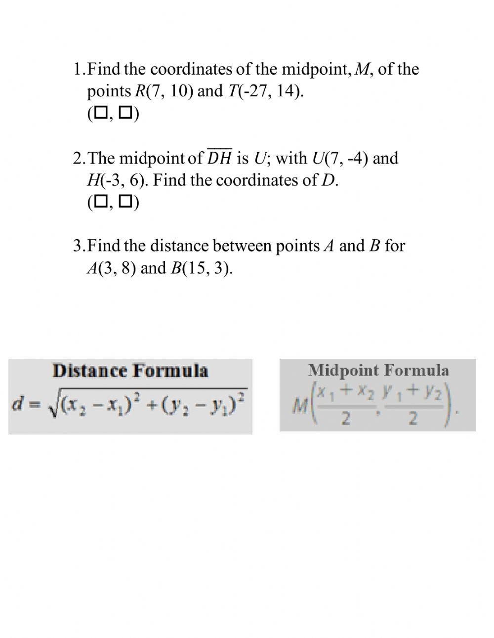 Distance And Mid point Formula Practice Worksheet Worksheets Library