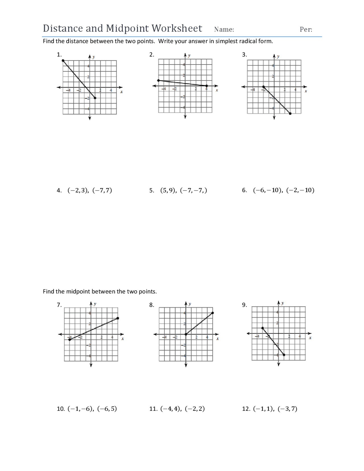 Distance And Midpoint Worksheet Name Exercises Calculus Docsity Worksheets Library