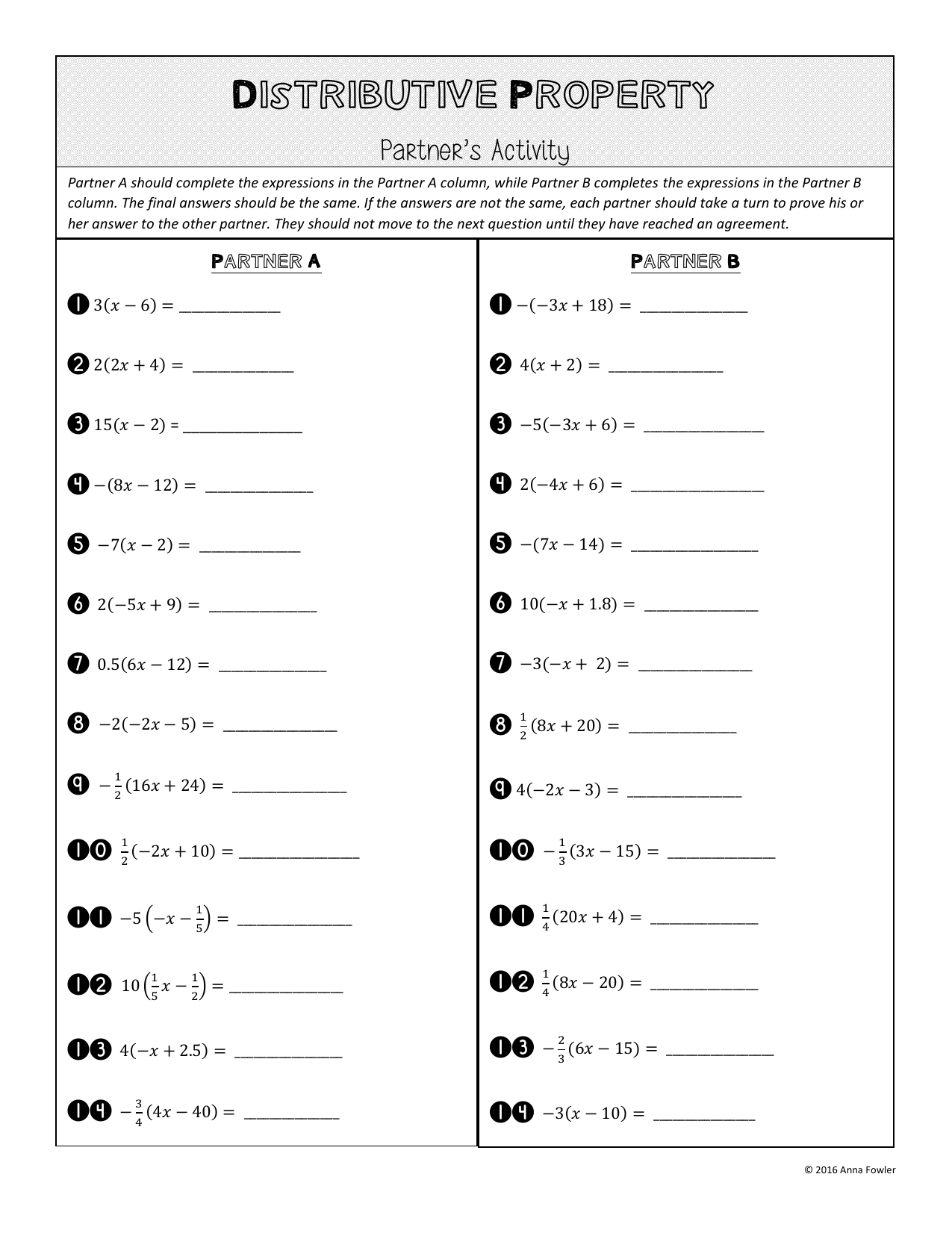 Distributive Property Combining Like Terms Worksheet