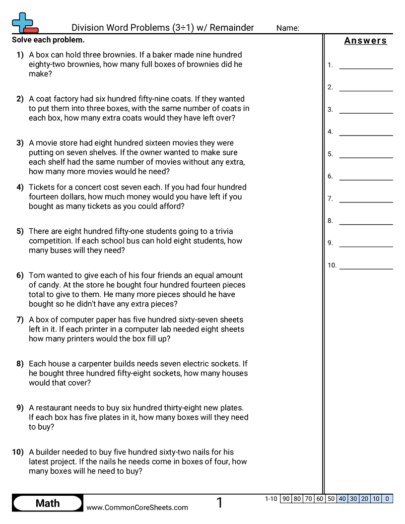 Division Word Problems 3 1 W Remainder Worksheet Download Division Word Problems 3 1 W Remainder Worksheet Download