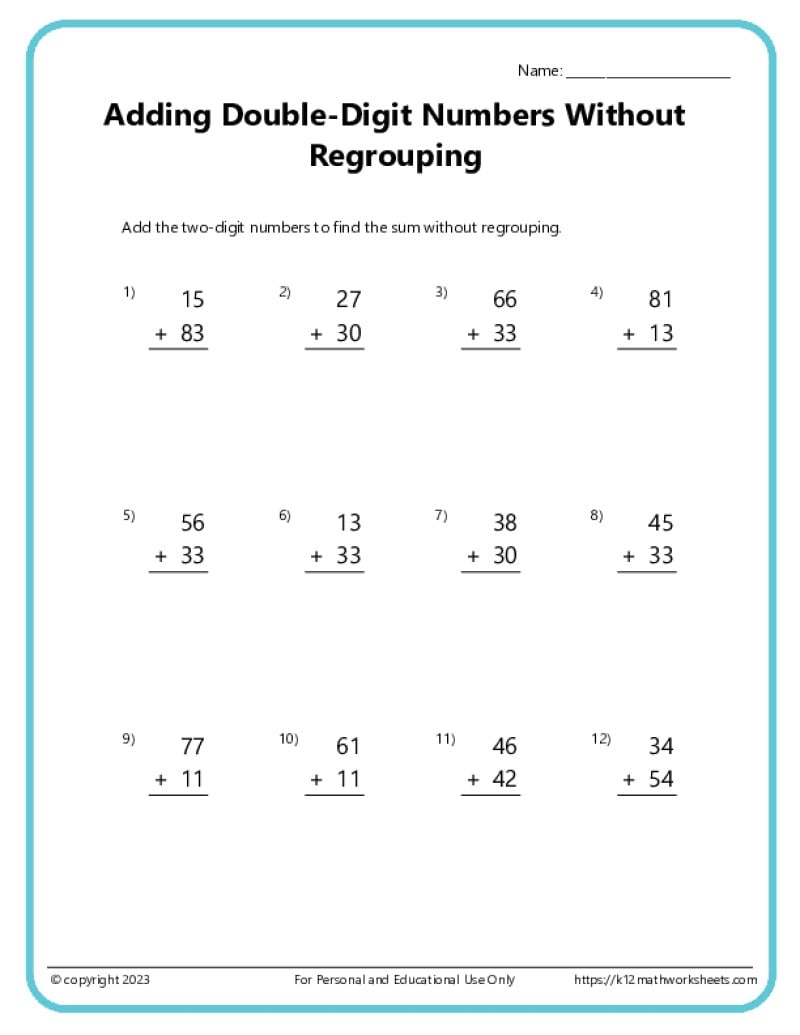 2 Digit Addition And Subtraction Without Regrouping