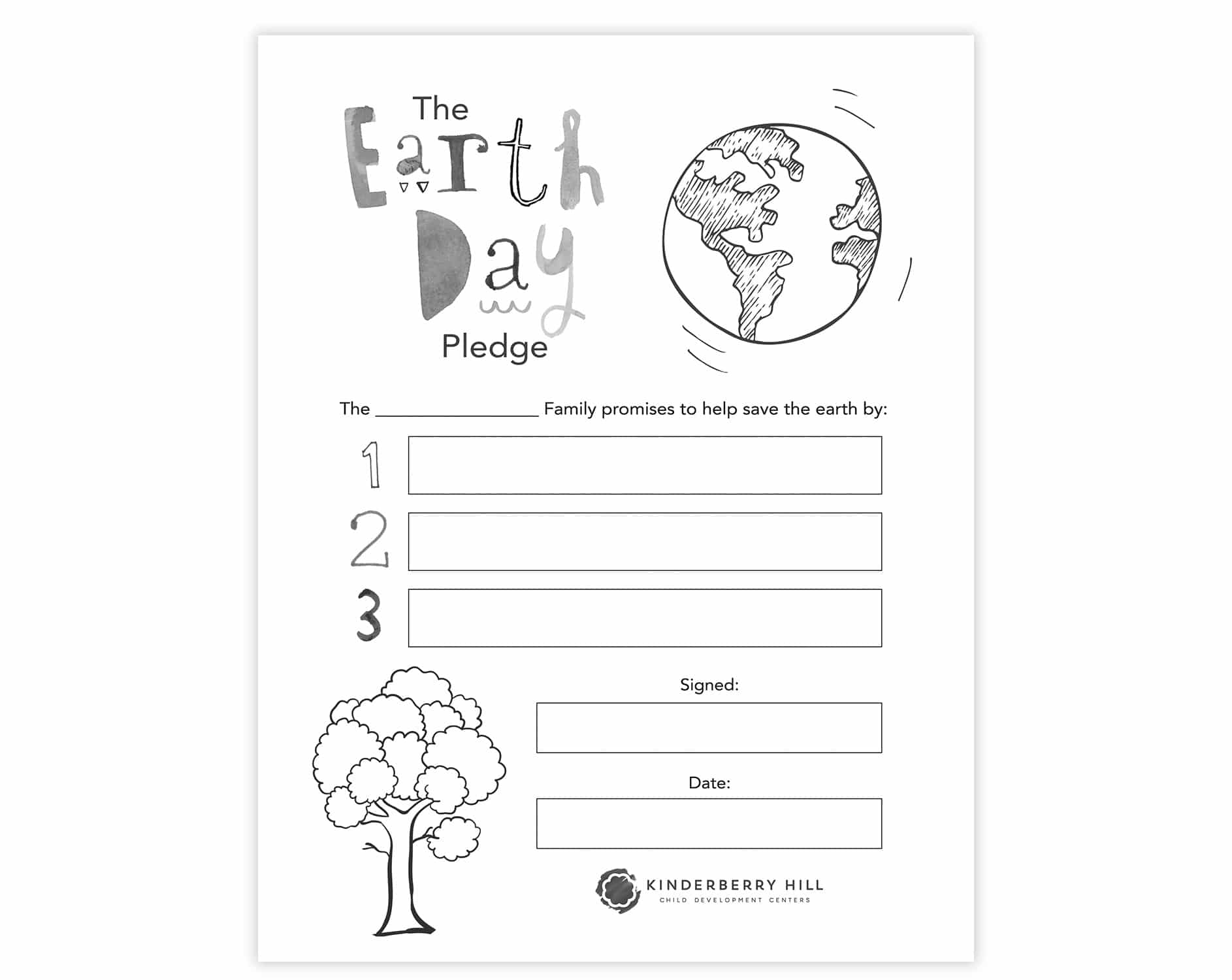 Earth Day Pledge Kinderberry Hill