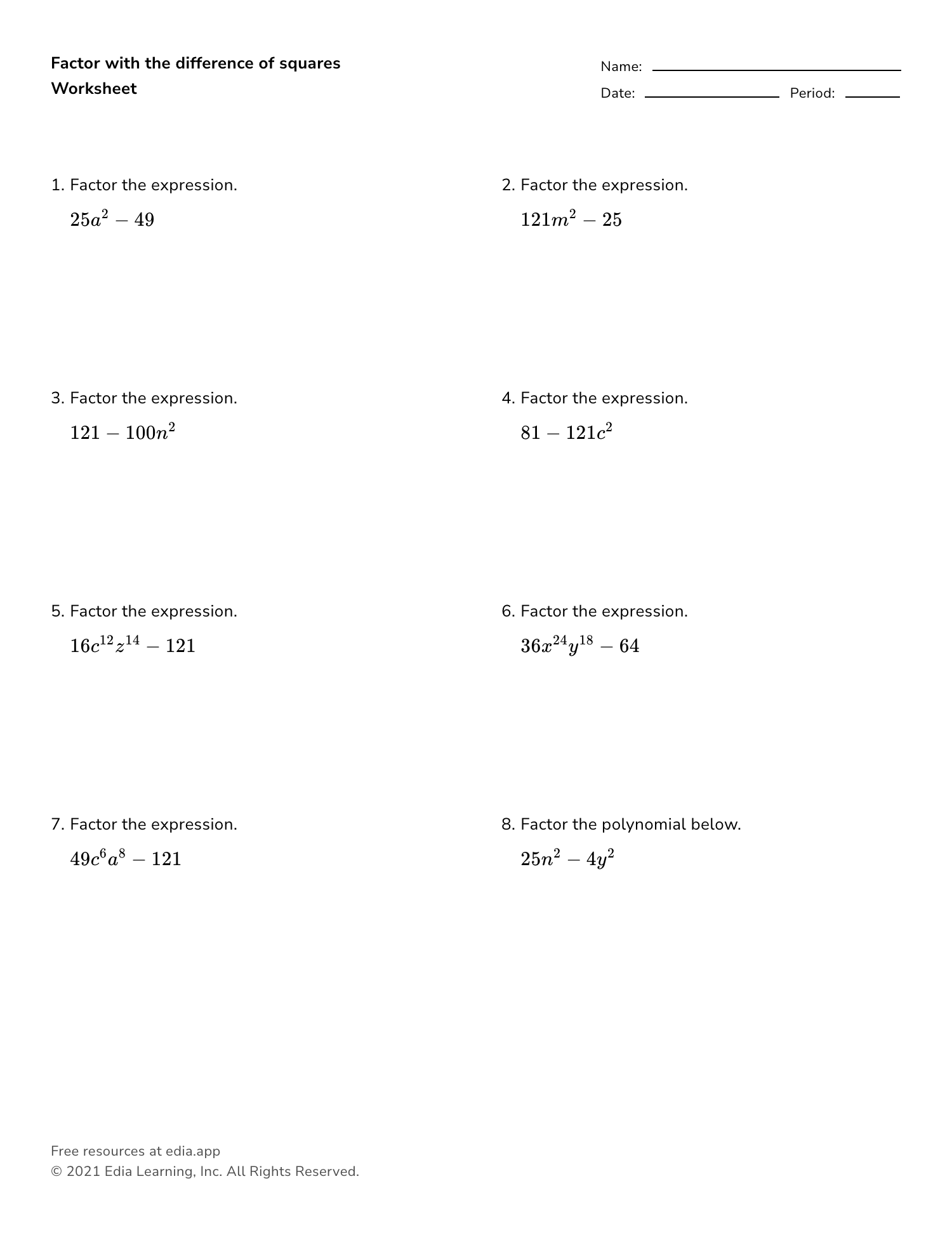 Multiplying Binomials Worksheet PDF Printable Algebra Worksheet Cazoom Math