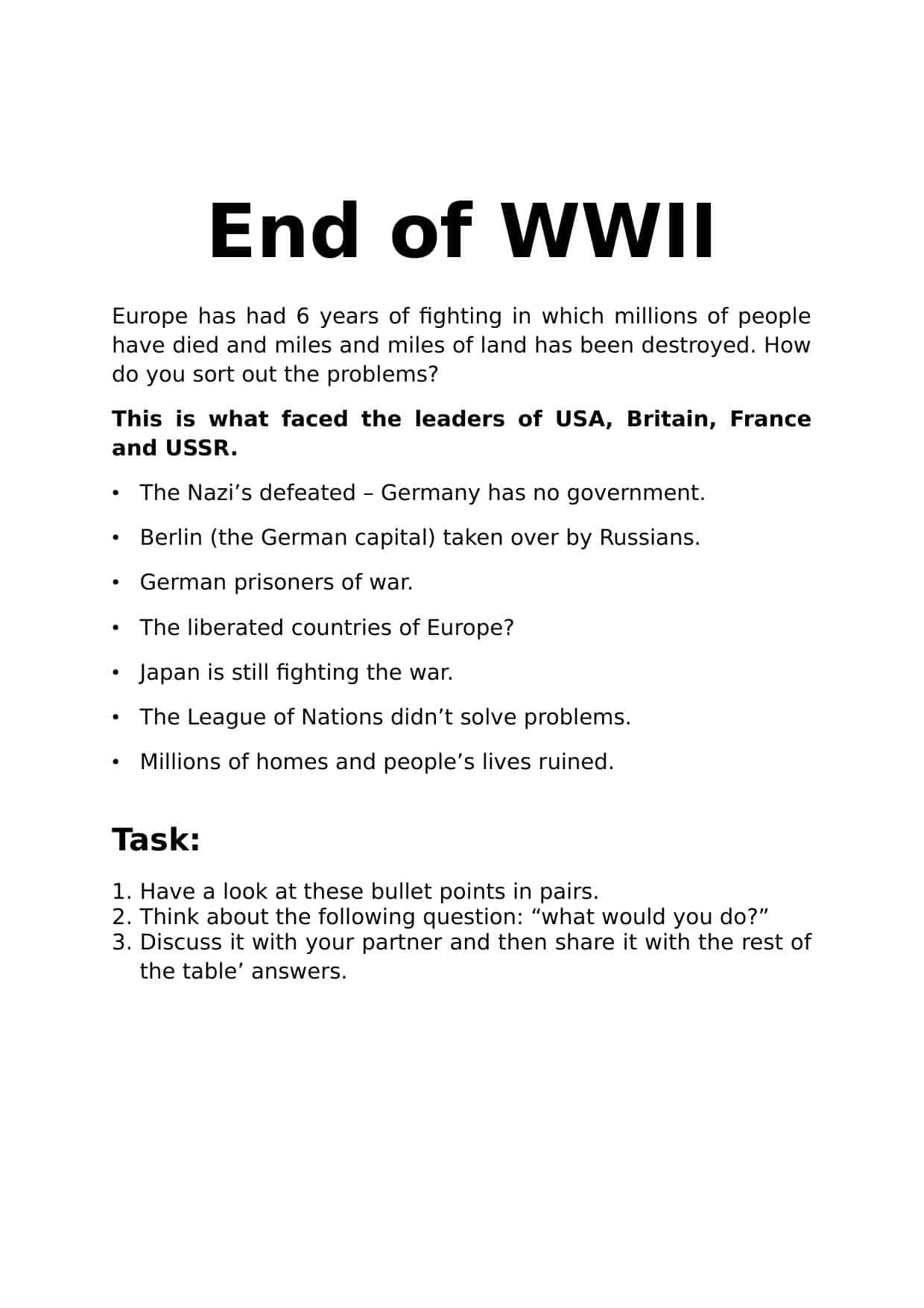End Of WWII Activity Worksheet History Resources End Of WWII Activity Worksheet History Resources
