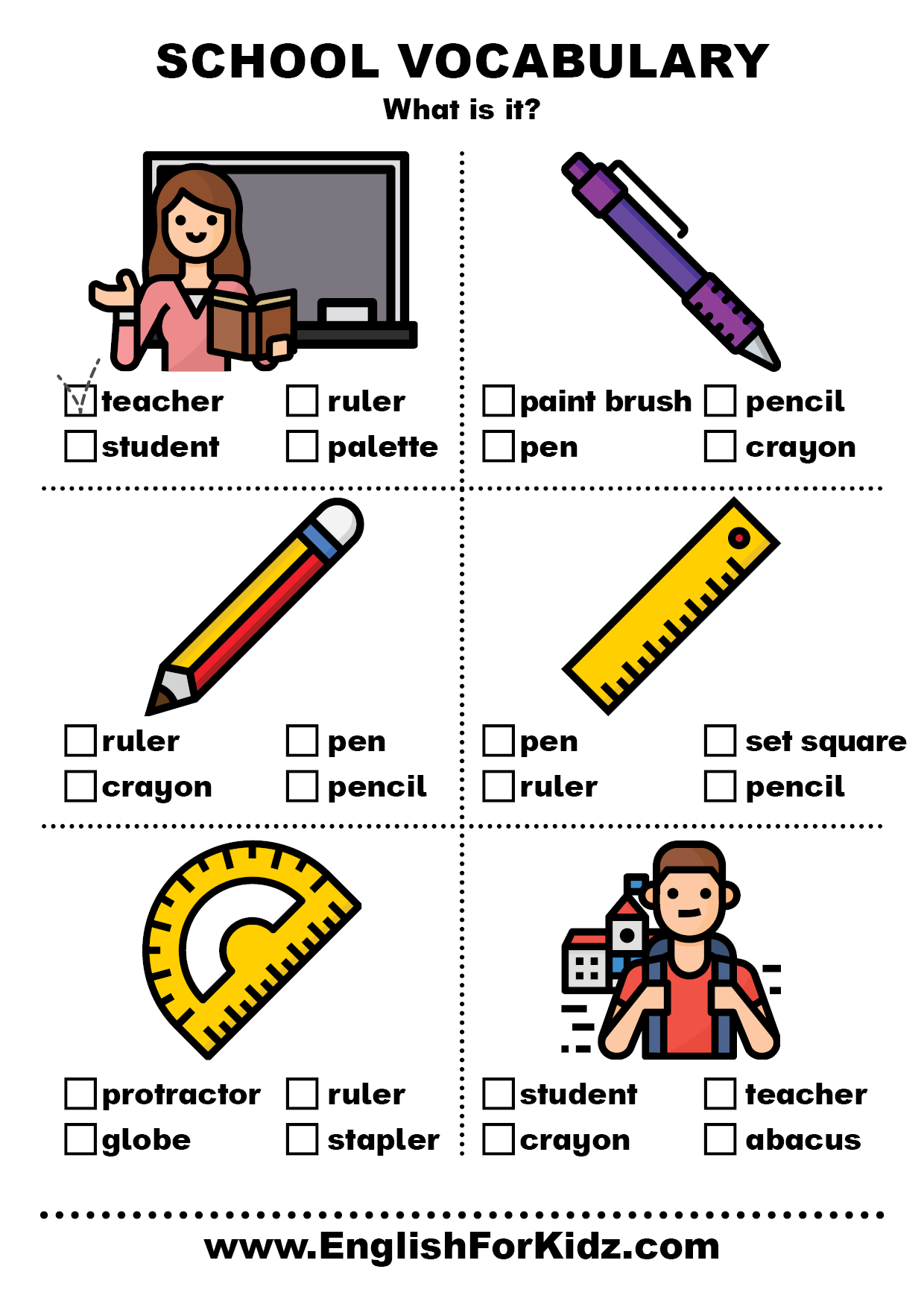 English For Kids Step By Step School Vocabulary Worksheets Free PDF