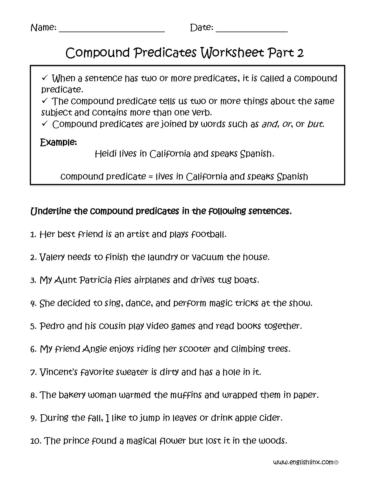 Englishlinx Subject And Predicate Worksheets FREE Printable Subjects And Predicates Worksheet Worksheets Library