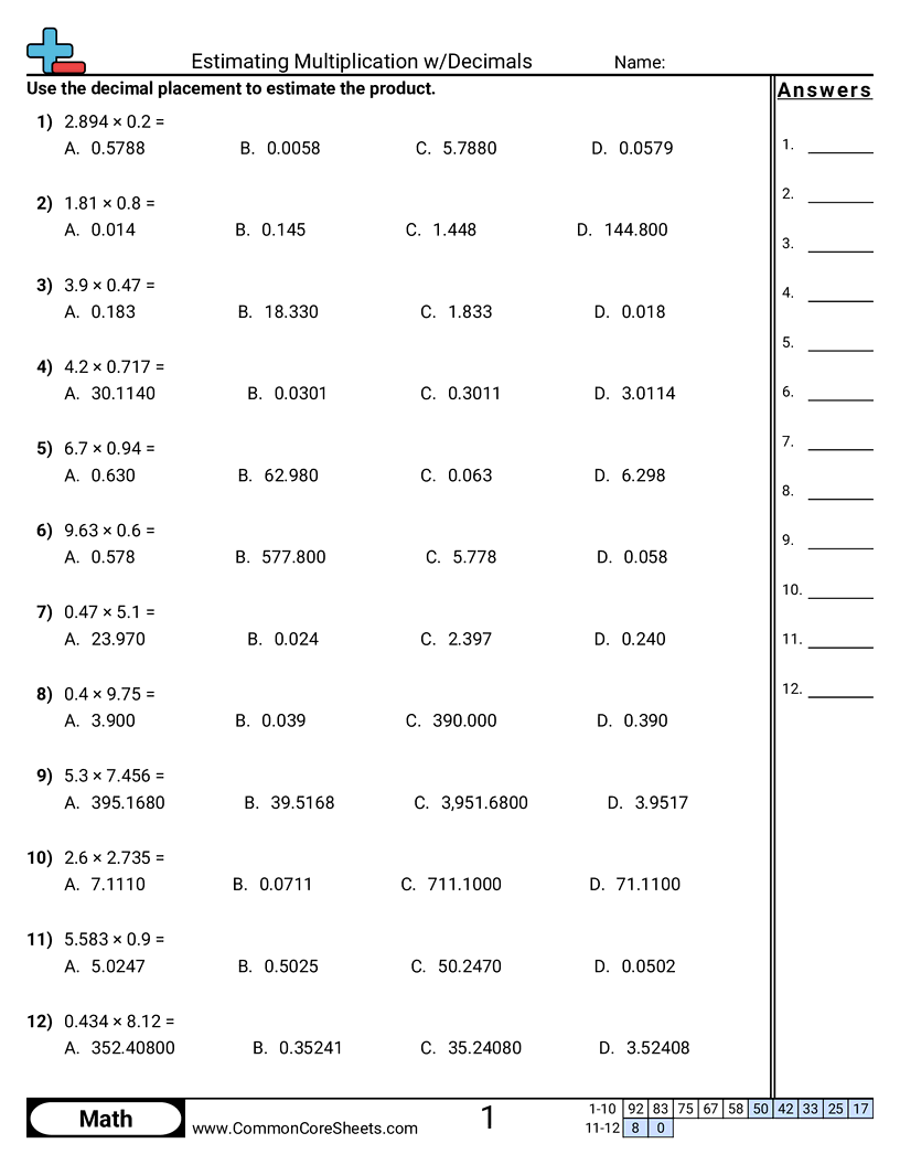 Estimating Multiplication W Decimals Worksheet Download Estimating Multiplication W Decimals Worksheet Download