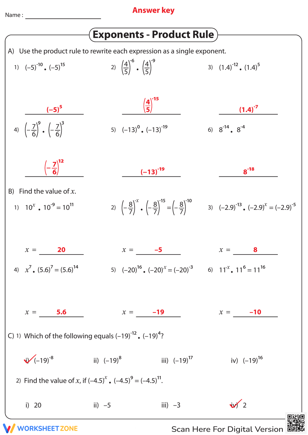 Exponents Worksheets Printable