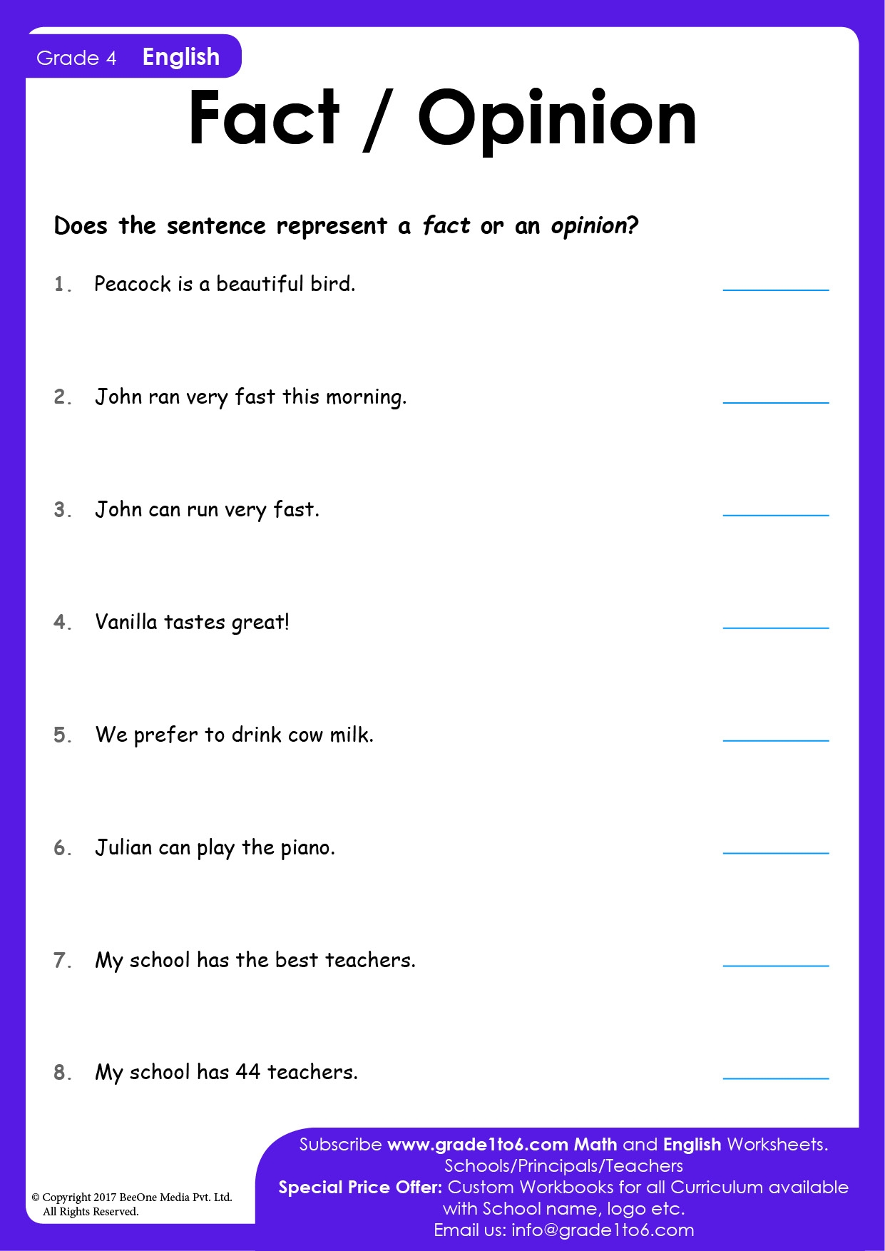 Fact And Opinion Worksheet Grade1to6 Fact And Opinion Worksheets Grade1to6