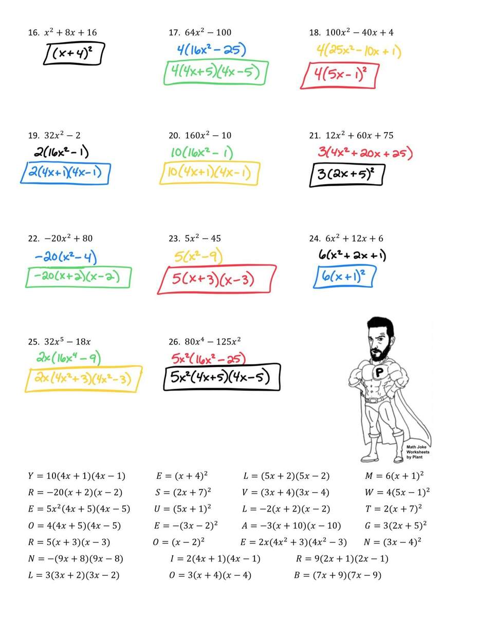 Factoring Special Cases Joke Worksheet 3 With Answer Key TPT Factoring Polynomials By Grouping Worksheet With Solutions Teaching Resources