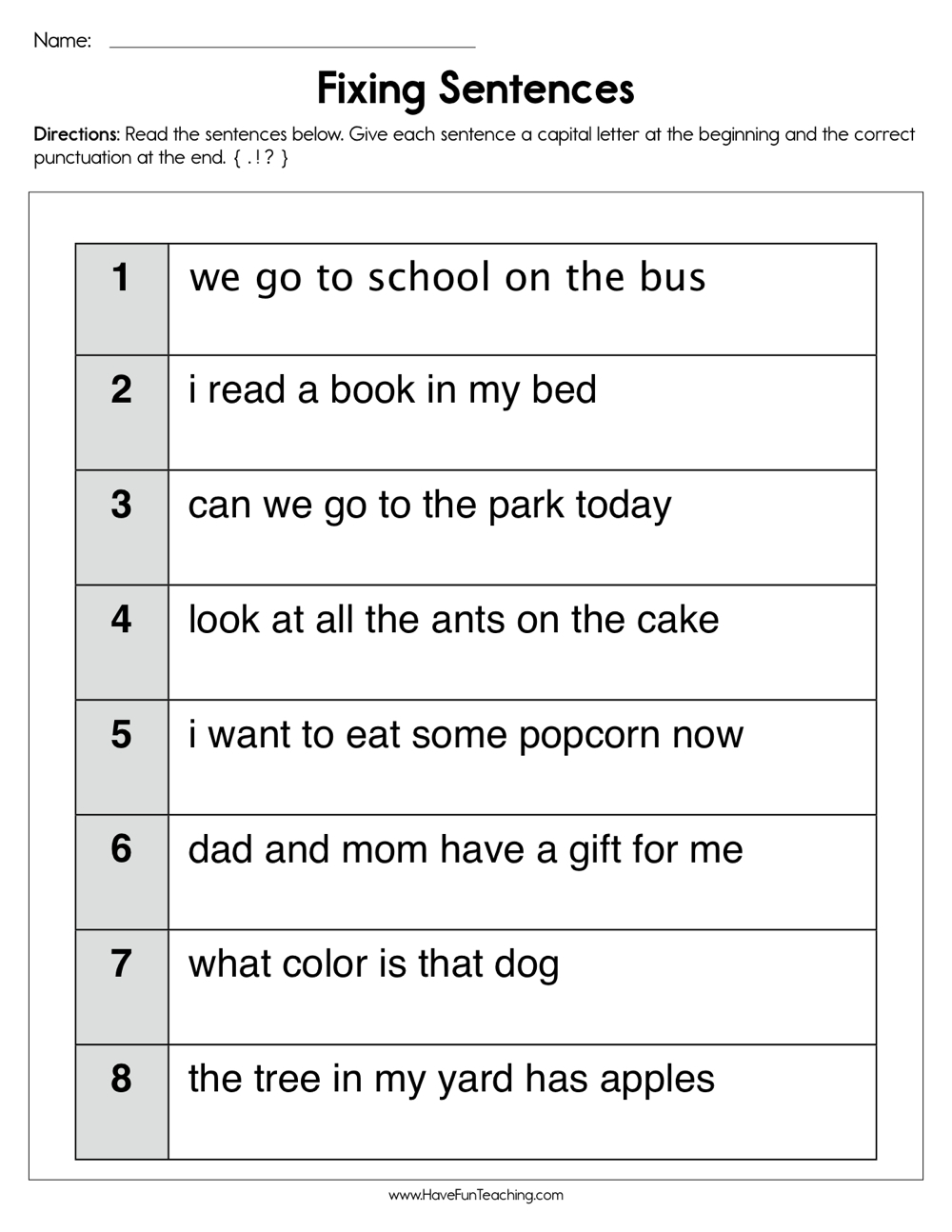 Punctuation Worksheets Ending Punctuation Worksheets