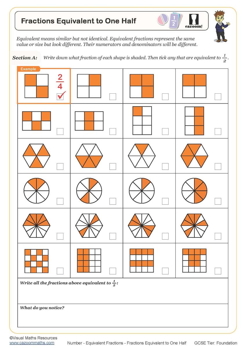 Fractions Equivalent To One Half Worksheet Printable PDF Worksheets