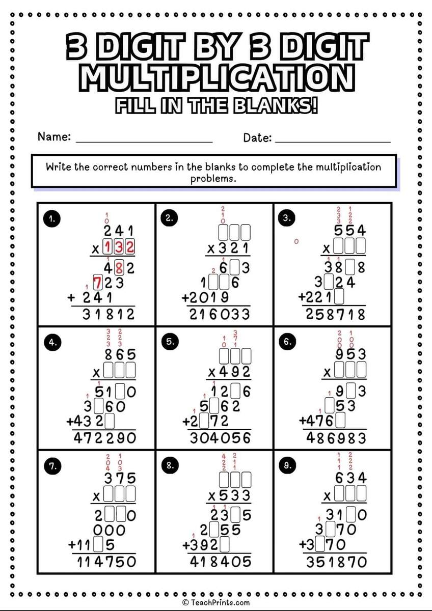 Free 3 Digit By 3 Digit Multiplication Worksheets Teach Prints Free 3 Digit By 3 Digit Multiplication Worksheets Teach Prints