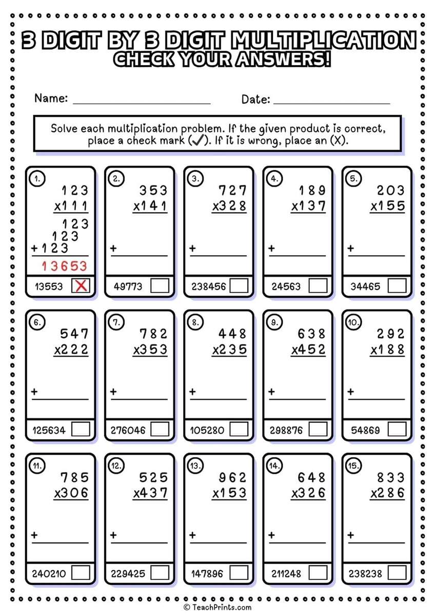 Free 3 Digit By 3 Digit Multiplication Worksheets Teach Prints Multiplying With 3 Digit Numbers Printable Multiplication Worksheets