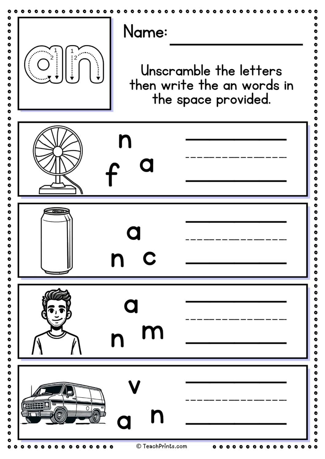 Free An Word Family Worksheets Teach Prints AN Word Family Worksheets The Teaching Aunt
