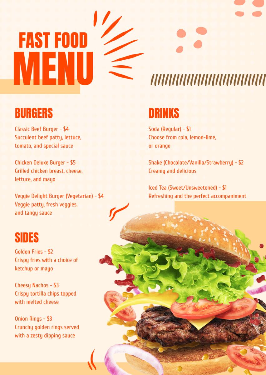 Free Fast Food Menu Template To Edit Online