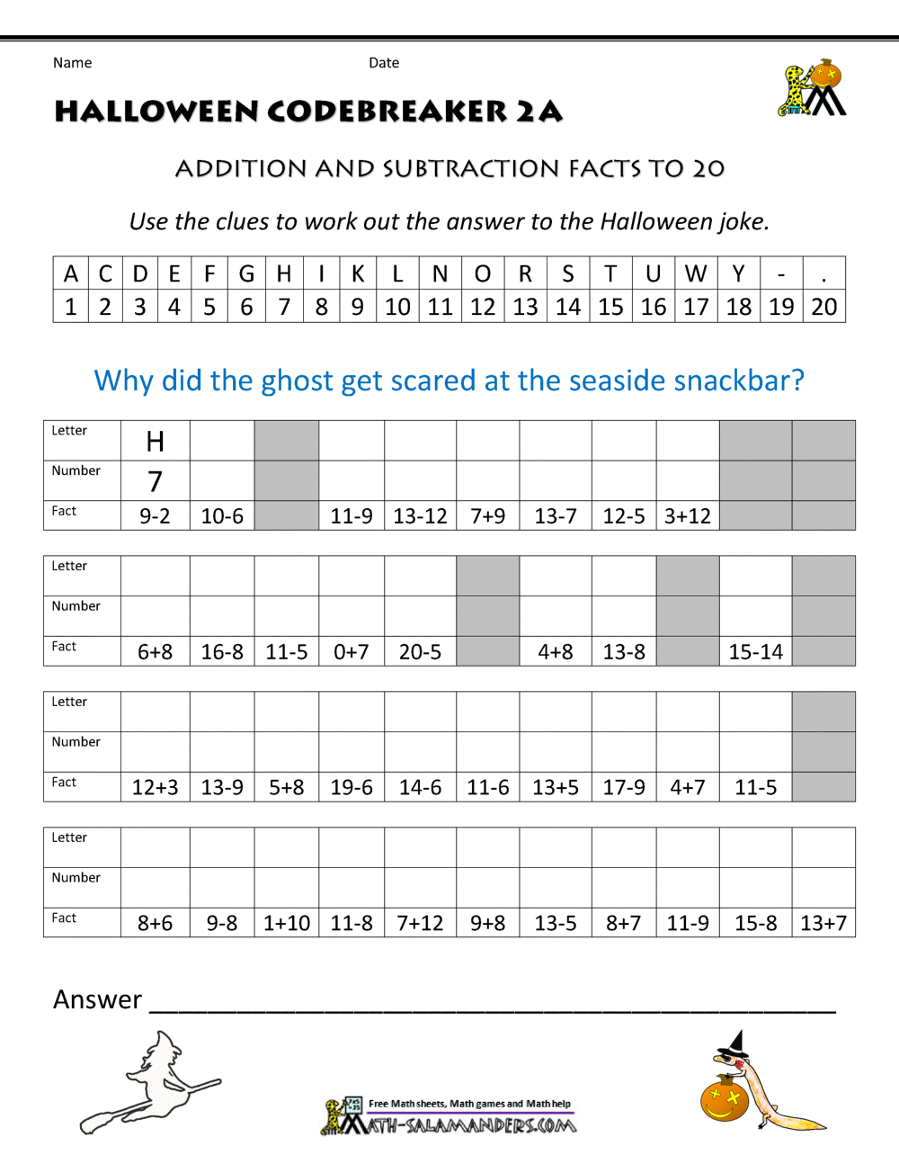 Free Halloween Math Worksheets Worksheets Library