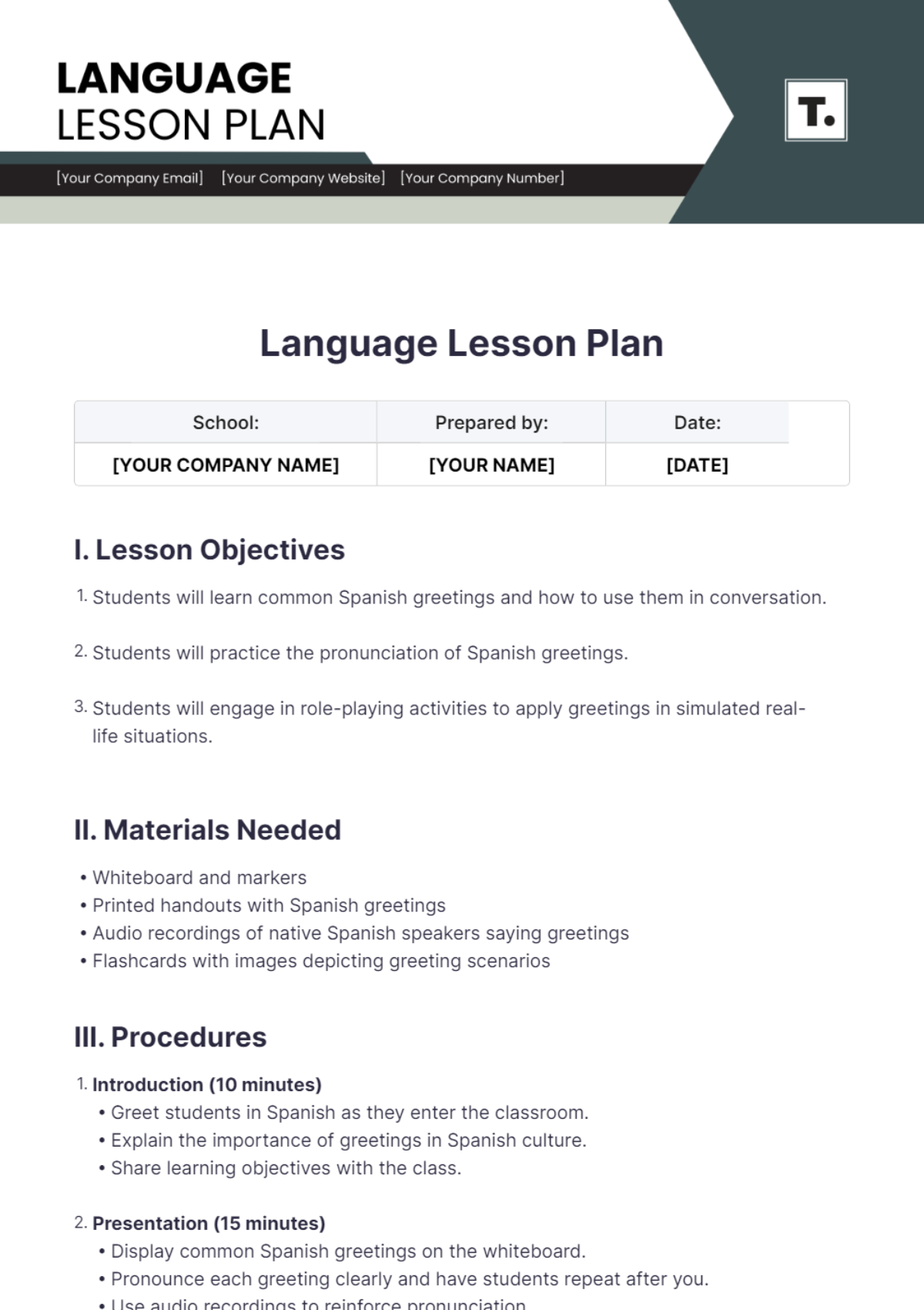 Free Language Lesson Plan Template To Edit Online Free Language Lesson Plan Template To Edit Online