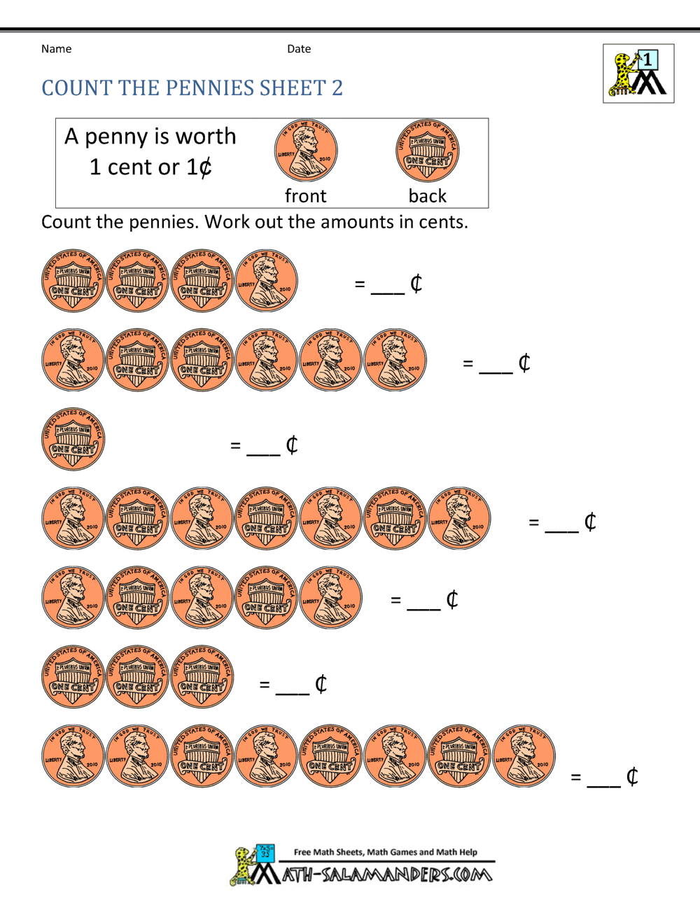 Free Math Money Worksheets 1st Grade Counting Money Worksheets