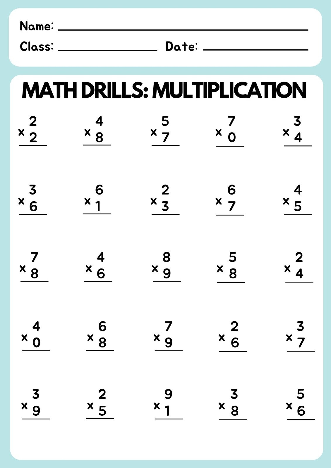 Free Multiplication Worksheet To Use And Print Canva Multiplication Worksheets One Digit Math Drills Free Printables Lettering SVG Files Tools Apps