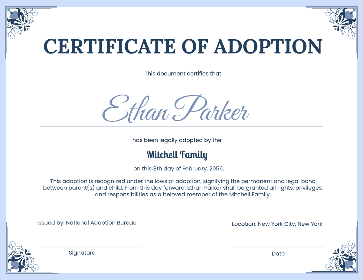 Doll Adoption Certificate Design Template In PSD Word