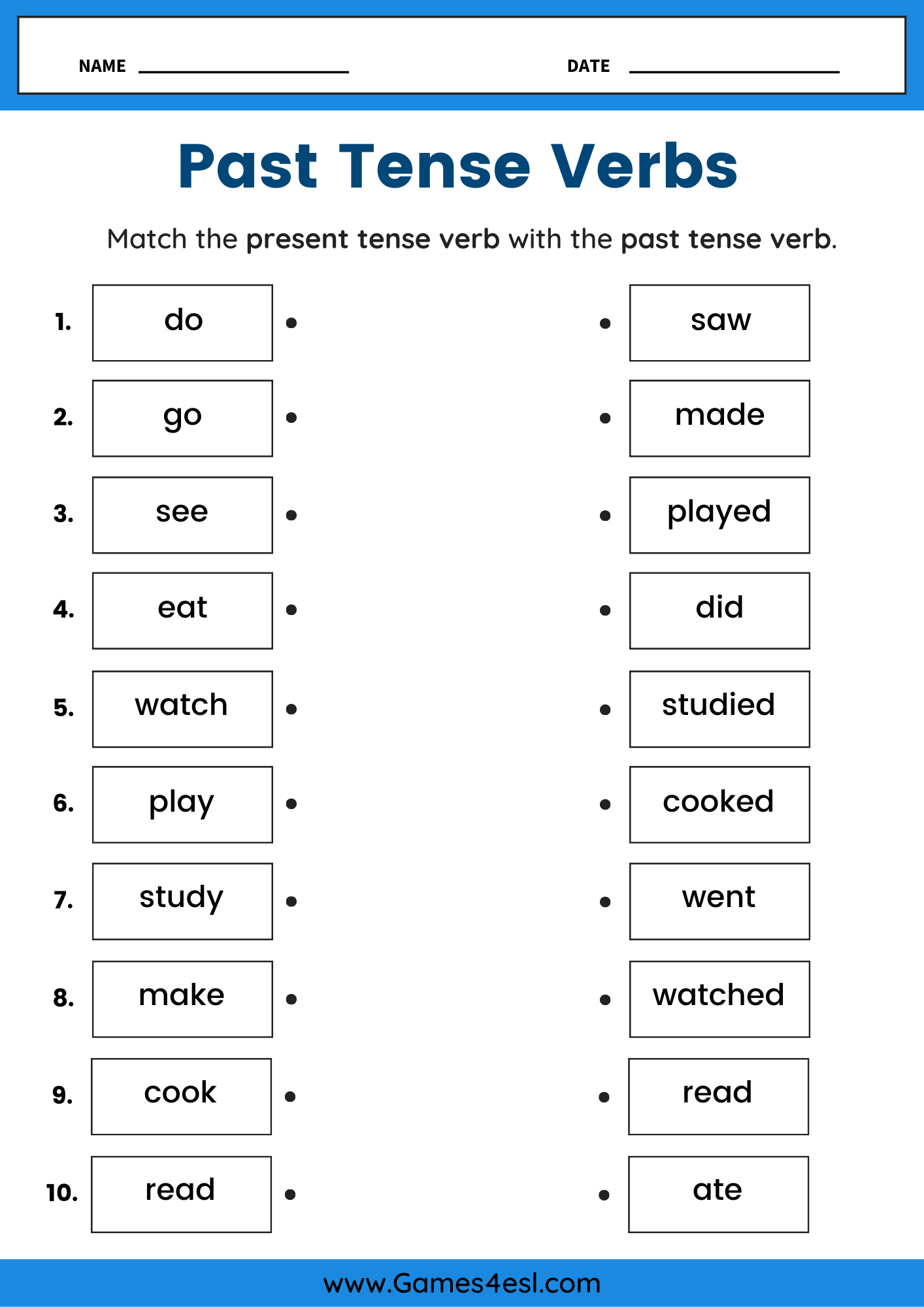 Free Past Tense Worksheets For ESL Classes Games4esl Regular And Irregular Simple Past Tense Verbs Worksheets For Grade 1 2 3 Made By Teachers