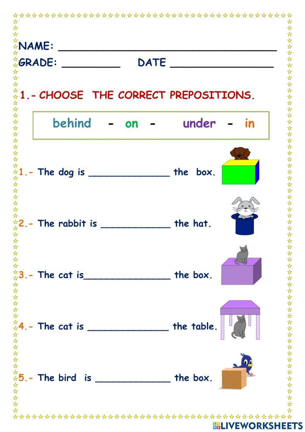 Prepositions Worksheets Superstar Worksheets