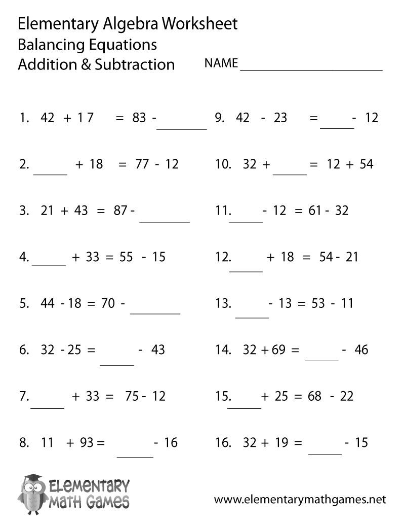 Free Printable Algebra Balancing Equations Worksheet Basic Algebra Worksheets