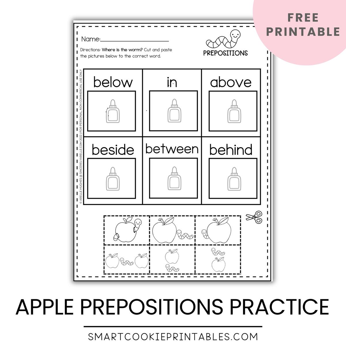 Free Printable Apple Preposition Worksheets Smart Cookie Printables