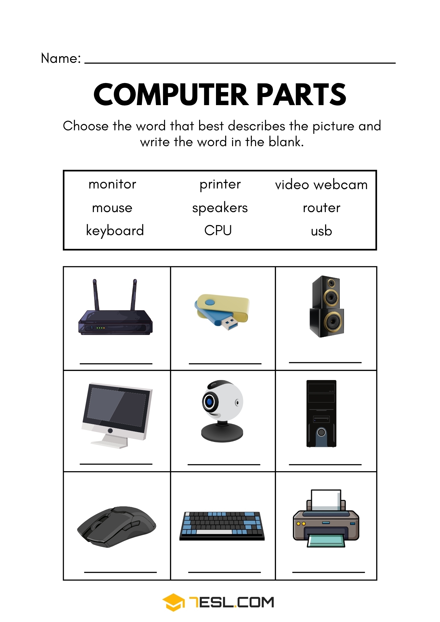 Free Printable Computer Parts Worksheets For Kids ESL 7ESL Free Printable Computer Parts Worksheets For Kids ESL 7ESL