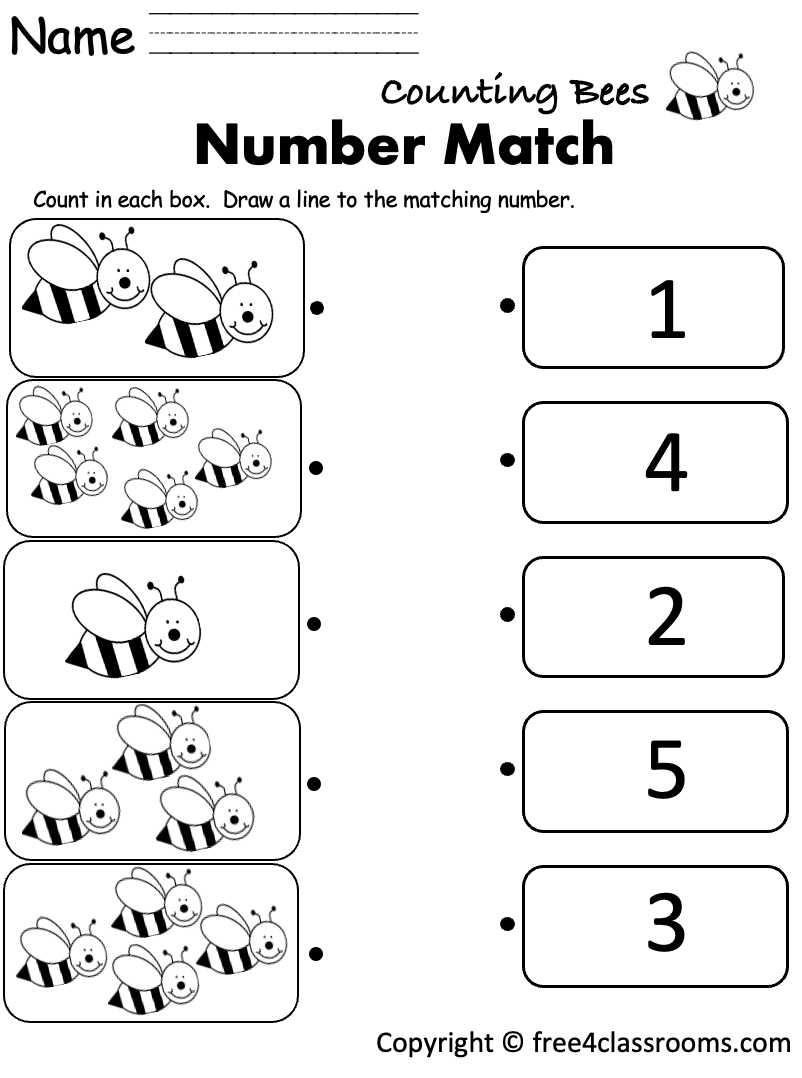 Free Printable Counting Numbers Worksheet Spring Math Kindergarten And Preschool Number Matching Worksheets 1 10